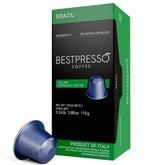 Bestpresso front packaging Brazil Blend showing label and benefits