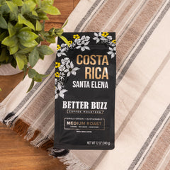 Better Buzz label noting woman-owned Costa Rica farm and ethical sourcing benefits