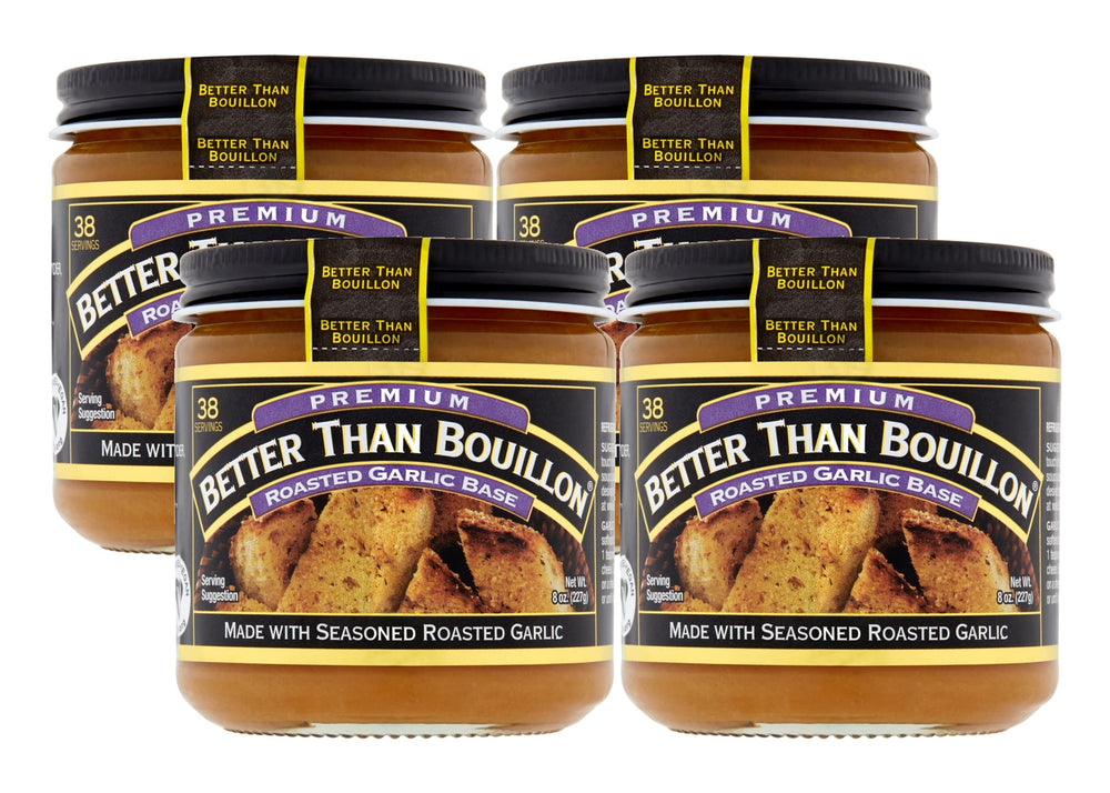 Better Than Bouillon jar front view showing roasted garlic base and seal benefit