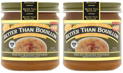 Better Than Bouillon front packaging showing two 8 oz jars and vegan label, convenient pantry staple