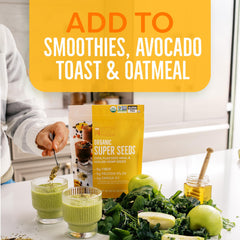 Smoothie bowl topped with BetterBody Foods seeds delivering fiber and omega benefits