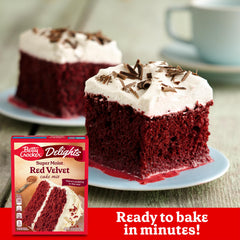 betty crocker two-layer red velvet cake ready to serve