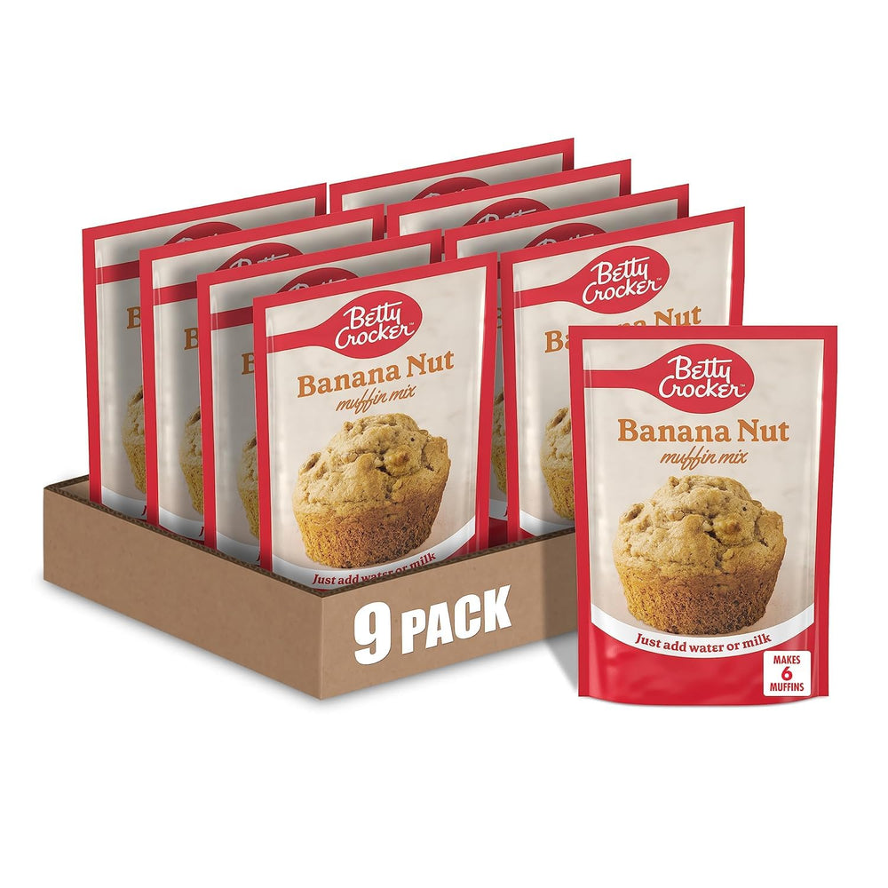Betty Crocker front packaging showing banana nut mix and easy preparation benefit