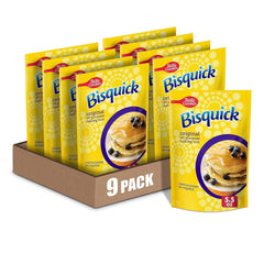 Betty Crocker Bisquick front packaging showing pack of nine pouches and quick convenience