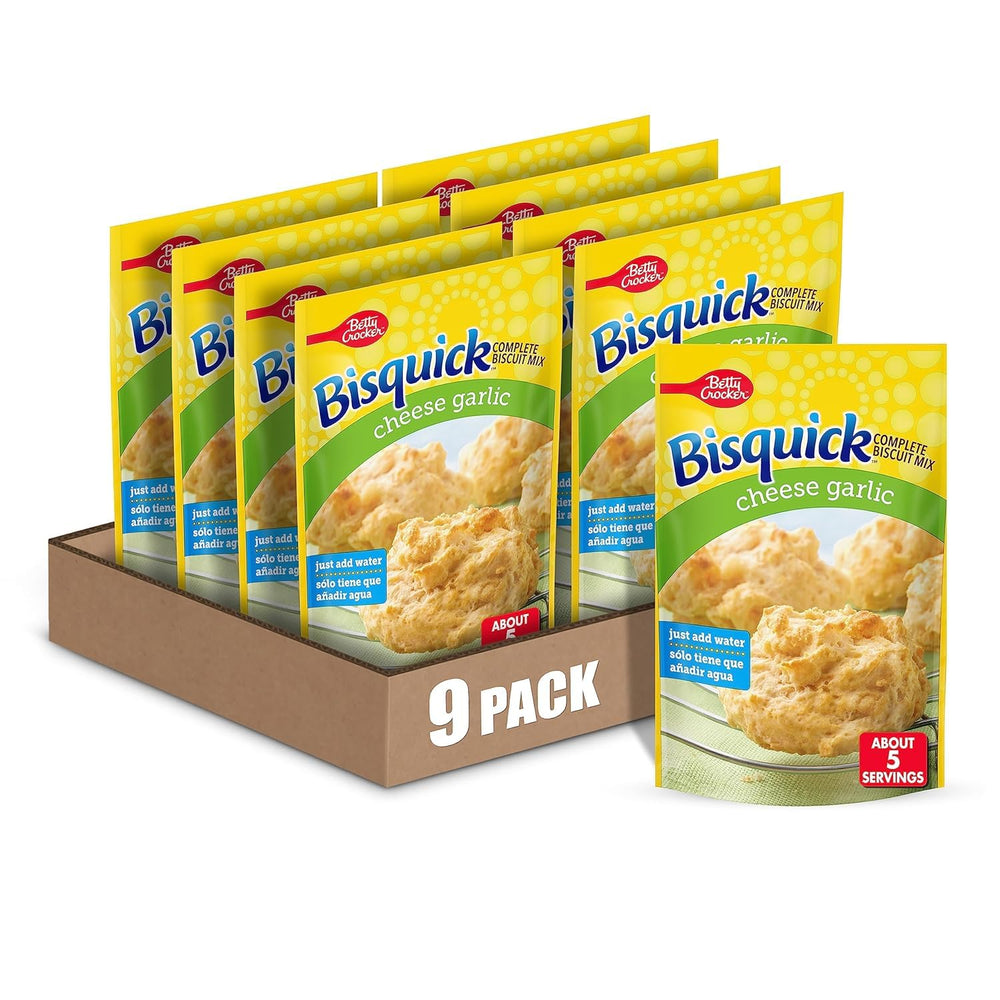 Betty Crocker front packaging showing cheese garlic biscuit mix and convenience