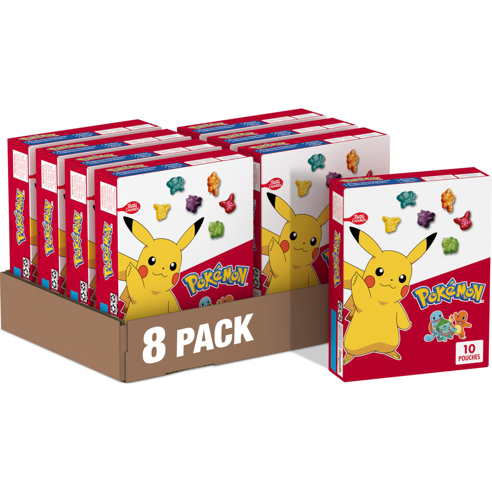 Betty Crocker front packaging showing Pokémon shapes and portable pouches for easy lunches
