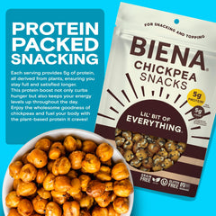 BIENA opened bag with roasted chickpeas visible, ready to snack