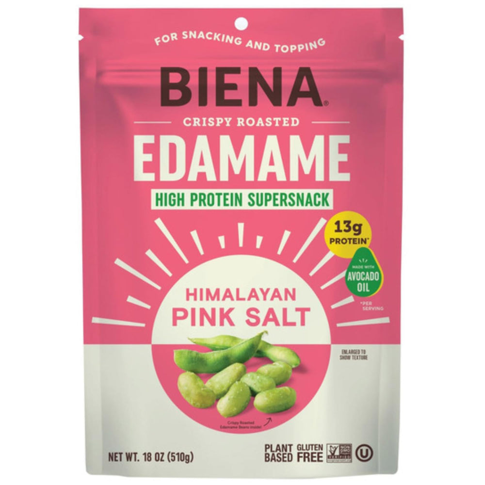 BIENA front of bag showing Himalayan Pink Salt flavor and benefits