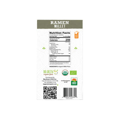Big Green Organic Food close-up of millet ramen texture, showing springy, grainy strands