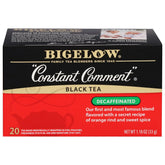 Bigelow Constant Comment decaf front packaging showing tin and branding for freshness