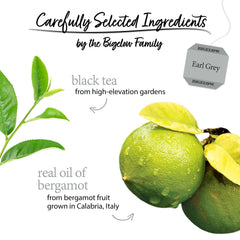 Bigelow Tea close-up of tea bag texture and bergamot-scented leaves