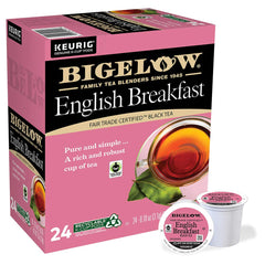Bigelow box front showing English Breakfast pods and clear product branding benefit convenience