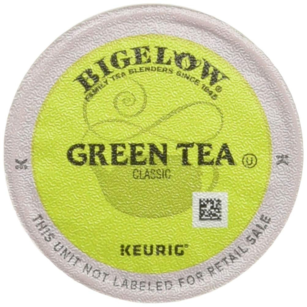 Bigelow front packaging showing 24-count green tea K-Cups and brand clarity