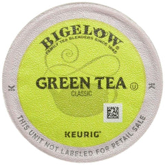 Bigelow front packaging showing 24-count green tea K-Cups and brand clarity
