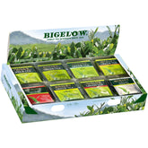 Bigelow front packaging showing 64-count green tea assortment and variety benefit