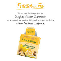 Bigelow brewed cup of lemon ginger tea served hot for soothing refreshment