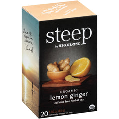 Bigelow front packaging showing organic lemon ginger and pack benefits