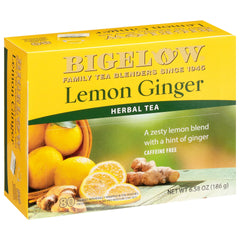 Bigelow Lemon Ginger front packaging showing 80-count and freshness benefit
