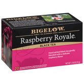 Bigelow Raspberry Royale front box showing packaging and raspberry imagery for freshness