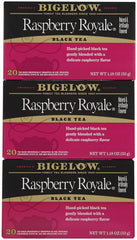 Bigelow Raspberry Royale front packaging showing three boxed 20-count packs for convenience