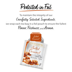 Bigelow salted caramel brewed cup releasing caramel aroma, perfect for a warm treat