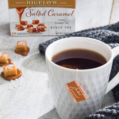 Bigelow salted caramel foil-wrapped teabag, preserving flavor and freshness