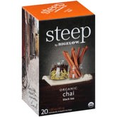 Bigelow steep front packaging showing organic chai and pack count for reliable supply