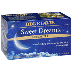 Bigelow Tea Sweet Dreams front box showing packaging and count for easy identification