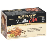 Bigelow vanilla chai front packaging showing product and quantity benefit freshness