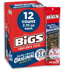 BIGS front packaging showing resealable 2.75 oz bag and easy portability