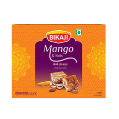 BIKAJI front packaging showing mango dryfruit barfi box and branding, excellent gift-ready presentation
