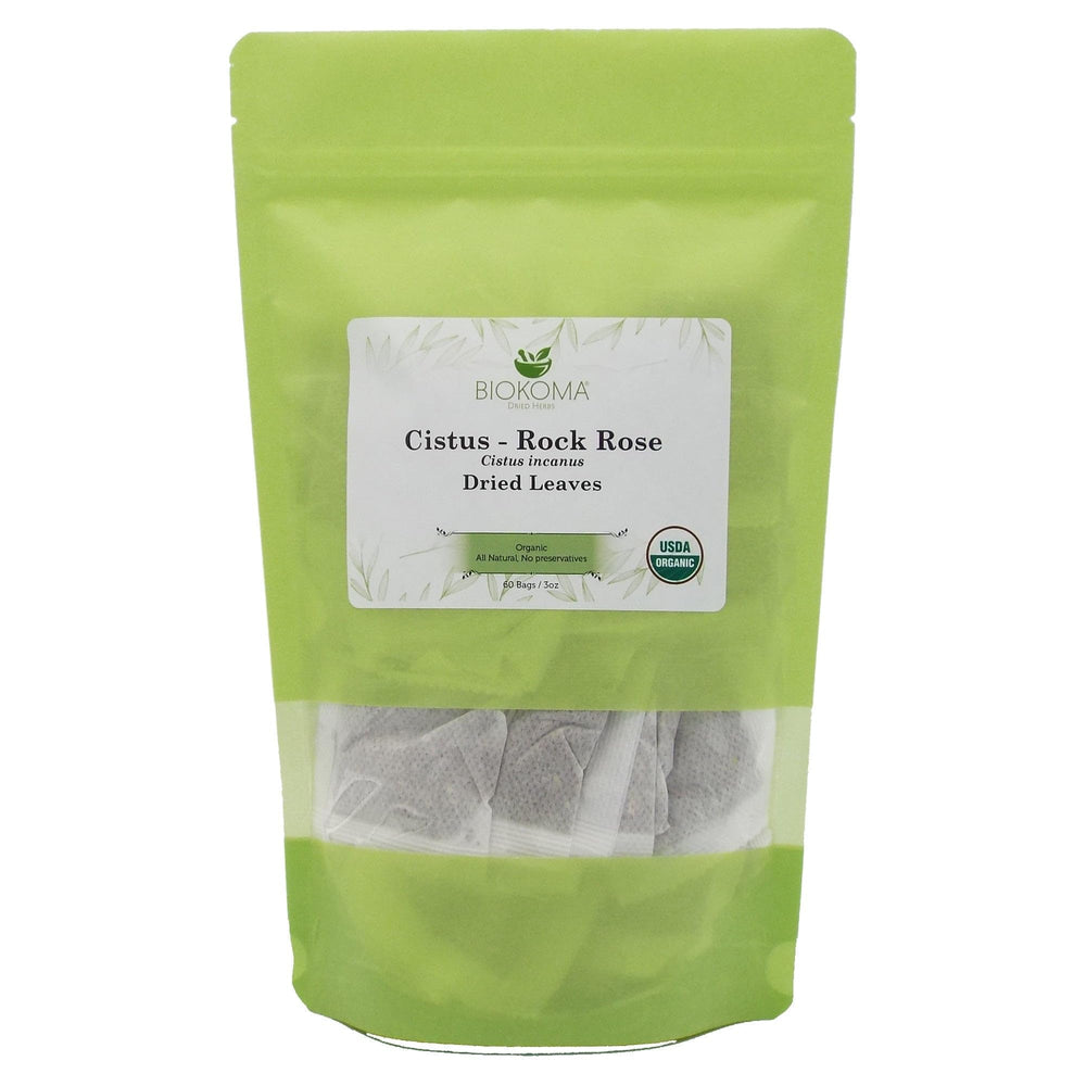 Biokoma front packaging showing pouch and 60 tea bags, clear product presentation benefit