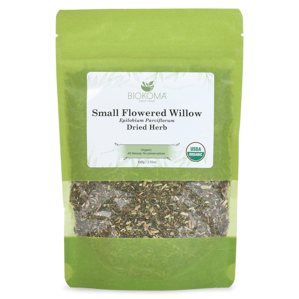 Biokoma front packaging showing organic small-flowered willow herb for freshness
