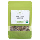 Biokoma front packaging showing organic milk thistle seeds and resealable pouch benefit convenience