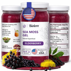 Biolore front jar showing elderberry sea moss gel and brand clarity benefit
