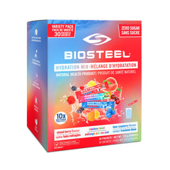 BIOSTEEL front packaging showing variety pack and packet count for easy recognition
