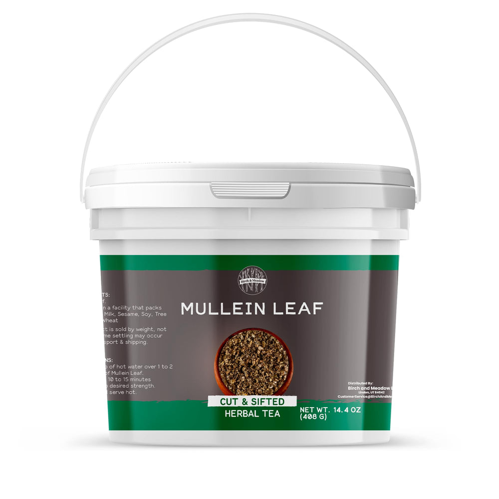 Birch & Meadow front view of one-gallon mullein leaf package showing label and bulk packaging convenience