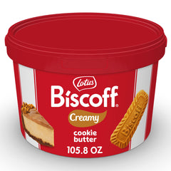 Biscoff front pail showing creamy spread and convenient bulk size