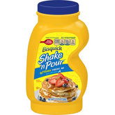 Bisquick front packaging showing Shake'N Pour buttermilk cups and quick breakfast benefit