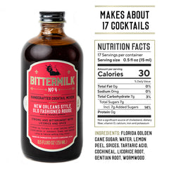 Bittermilk No.4 back label close-up listing natural ingredients and instructions