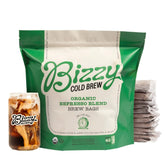 Bizzy front packaging showing organic brew bags and certification benefits