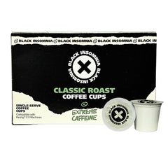 Black Insomnia front packaging showing 12-count pods and bold branding for convenience