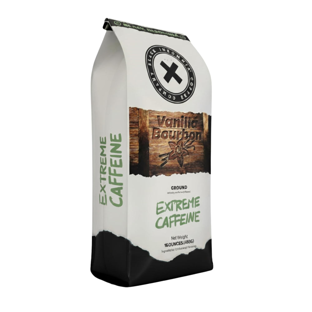 Black Insomnia Coffee front package showing bold branding and 1 lb bag, highlighting high caffeine