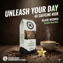 Black Insomnia Coffee in pour-over setup brewing a strong cup, demonstrating concentration and clarity