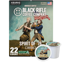 Black Rifle Coffee front packaging showing Spirit of 76 22-count for grab-and-go freshness