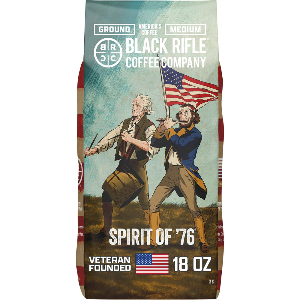 Black Rifle Coffee front packaging showing Spirit of 76 bag and branding freshness