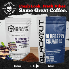 Blackout Coffee Co. open bag revealing pre-ground coffee for immediate brewing convenience