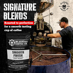 Blackout Coffee Co. grounds in drip machine demonstrating easy brewing convenience