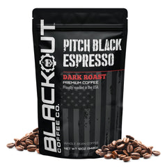 Blackout Coffee front packaging showing 12oz bag and bold branding benefit freshness