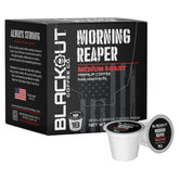 Blackout Coffee Co. front packaging showing Morning Reaper pods and bold branding for strong flavor